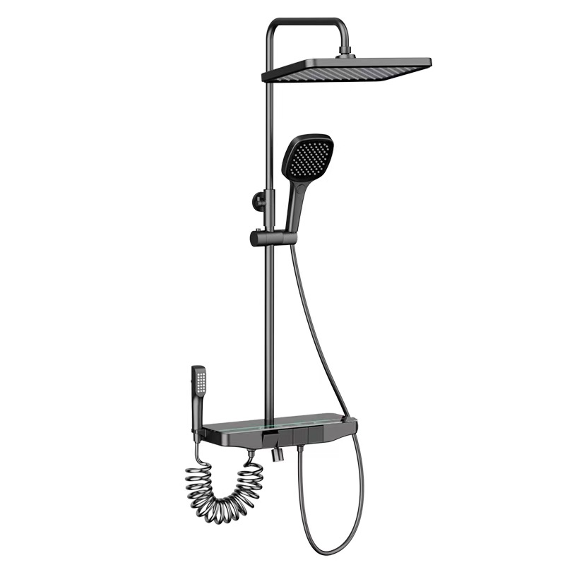 Ducha de temperatura constante transfronteriza juego de ducha completo elevador de luz de ambiente sobrealimentado vidrio templado a prueba de salpicaduras ducha doméstica