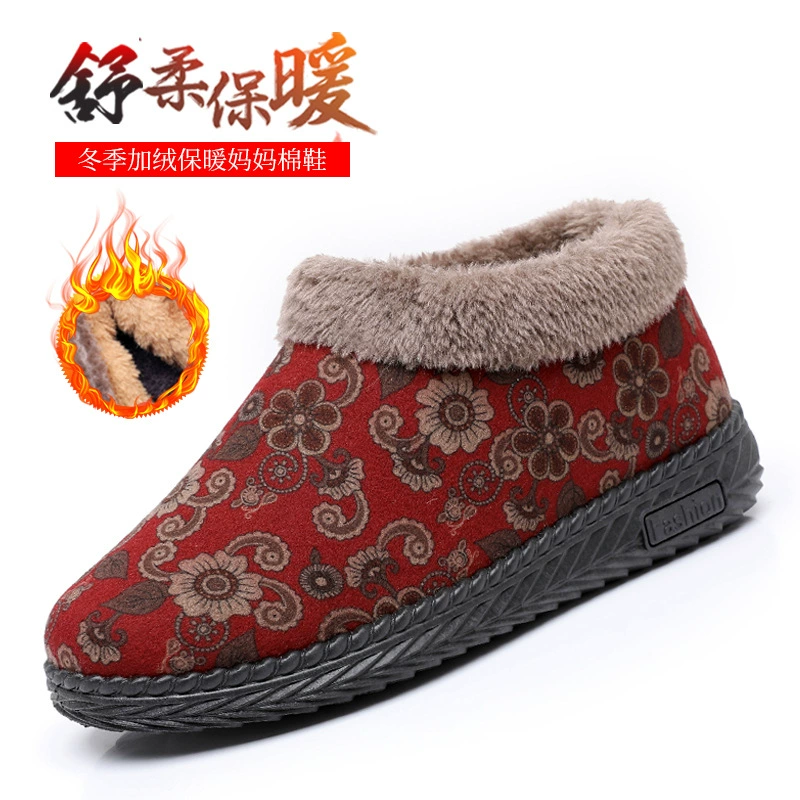 Зимняя новая старая пекинская обувь из ткани для женщин среднего и пожилого возраста плюс бархатная толстая мягкая подошва противоскользящая теплая хлопчатобумажная обувь бабушки