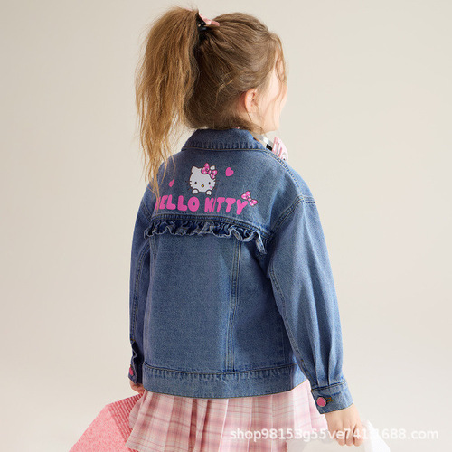 Hello Kitty Girls' Autumn Jacket New Cartoon Little Girls' Denim Jacket