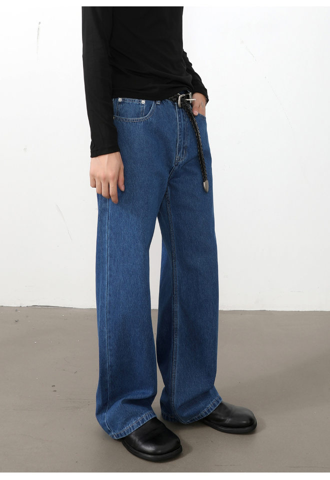 Quần jean nam ống rộng dáng suông thoải mái kiểu Mỹ, vải denim xử lý giặt mài, lưng trung, dài quần — Xanh da trờicolor, Xám đen, màu xám nhạt chi tiết 21