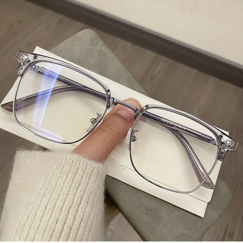 Retro medio marco gafas de tecnología hombre marco negro estudiantes de literatura y arte miopia simple gafas de luz plana anti-luz azul marco de gafas image 13