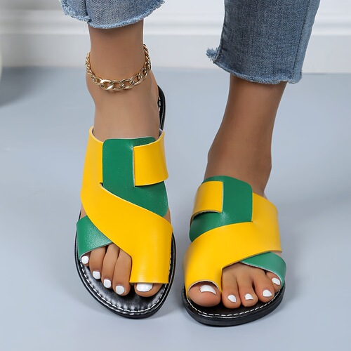 Women's Summer Slip On Split Toe Sandals Black Brown sandals