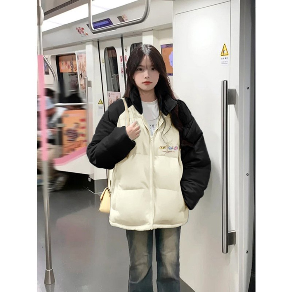 가을과 겨울 Harajuku Graffiti 빵 면화 패딩 재킷 다운 코튼 옷 두꺼운 코튼 패딩 재킷 따뜻한 재킷 조끼 여성 학생