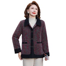 妈妈冬装格子仿水貂绒外套短款中老年女装秋冬棉衣洋气毛呢上衣