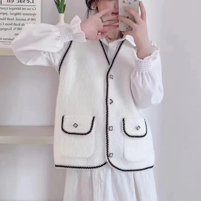 Francés estilo de Chanel imitación de visón de terciopelo desgaste exterior Chaleco de punto para las mujeres otoño e invierno nuevo todo-juego suelta chaleco exterior chaleco