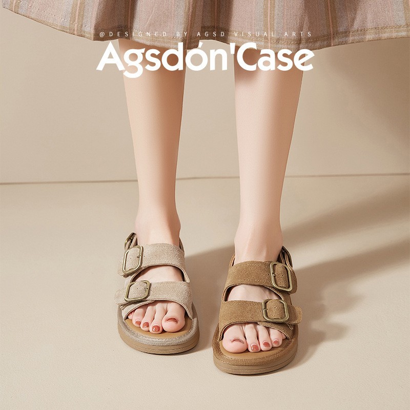 Augustion Backen sandalias mujer 2025 verano nueva moda retro con falda con sandalias y zapatillas planas