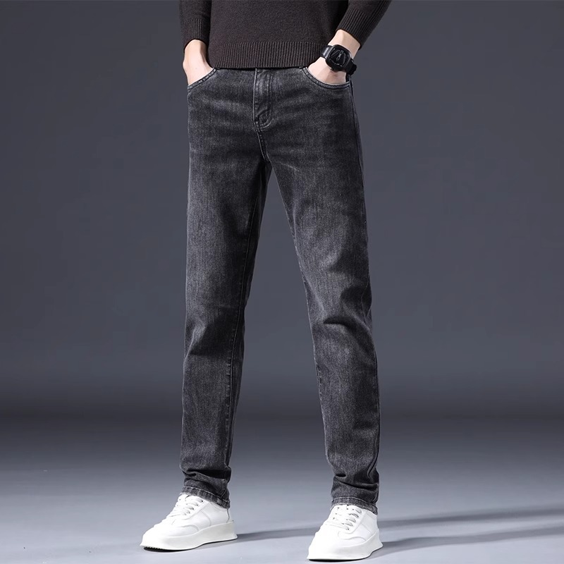 De alta gama de algodón puro 2025 nuevos jeans para hombres primavera y otoño nuevos pantalones largos elásticos azules retro sueltos rectos para hombres