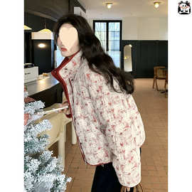 红色小香风羽绒服女冬季感减龄漂亮洋气白鸭绒短外套流行