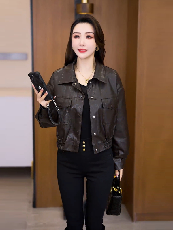 时尚复古短款皮衣外套女2025秋季新款洋气百搭皮夹克显瘦休闲上衣|undefined