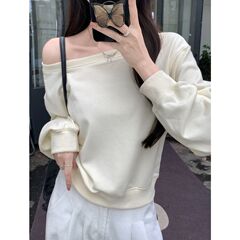 美式慵懒斜肩卫衣女秋冬季2025新款松弛感oversize甜辣妹长袖上衣