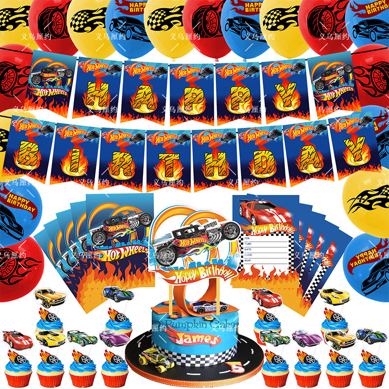 hot wheels car party supplies hot wheels banner card inserting balloon invitation card children's birthday suit