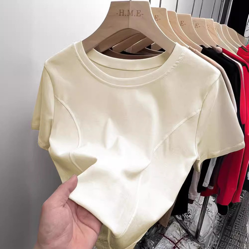 Stylish Versatile Women's Summer 2025 T-Shirt with Curved Hem Asymmetrical Design Pure Cotton Short-Sleeved Top Trendy