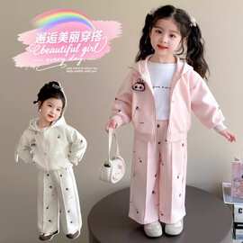 女童套装春秋洋气儿童潮牌运动服两件套小女孩休闲卫衣卫裤两件套