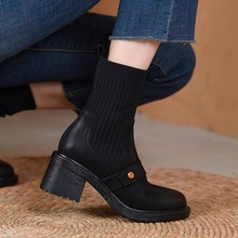 【断码特价清仓】厚底弹力袜靴秋冬粗跟复古短靴女马丁靴