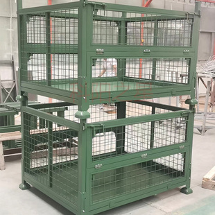 Army Green Grid Turnover Box Movable Storage Mesh Frame Material Turnover Iron Box Wheeled Container Troop Equipment Box