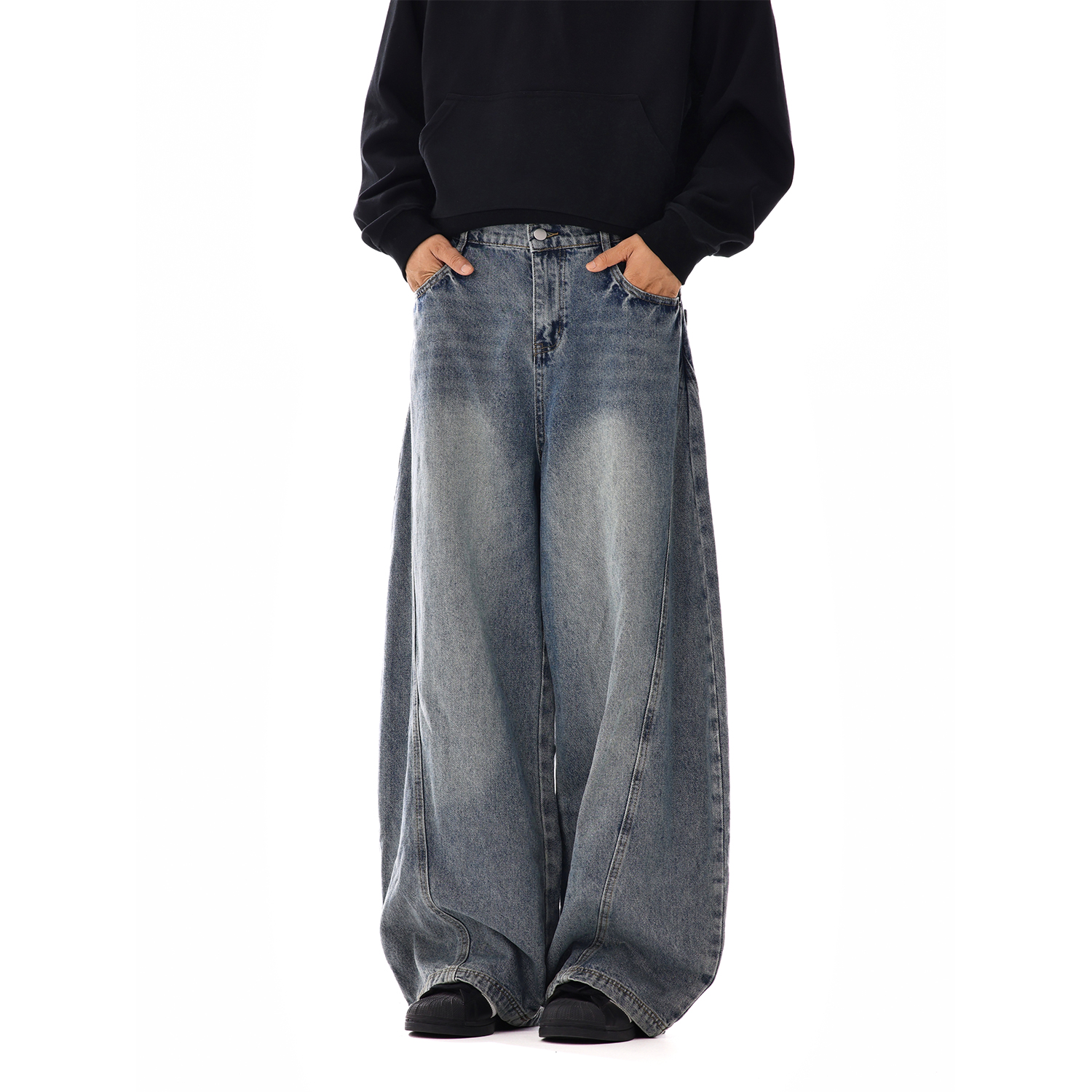 Machete Jeans 남성 봄과 여름 새로운 미국 스타일 복고풍 느슨한 직선 다리 바지 남성 유행 브랜드 클렌핏 넓은 다리 바지