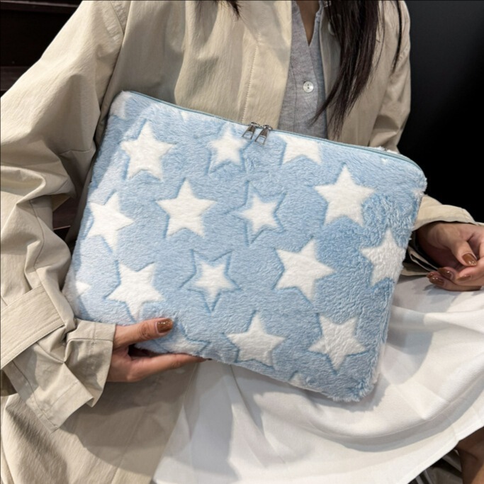 2026 New Color-Contrast Star Plush Bag, Large Capacity Storage Bag, Personalized Creative Trendy Simple Tablet Bag