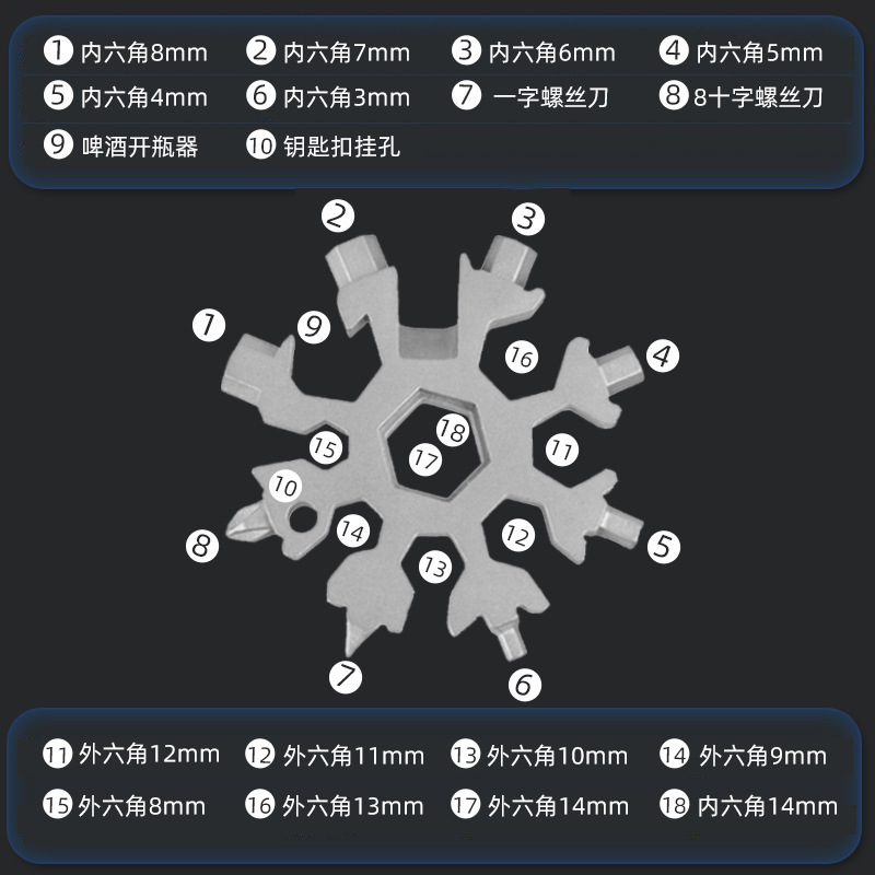 現物携帯型18合一多機能六角八角ドライバー屋外多用途六角雪花レンチ|undefined
