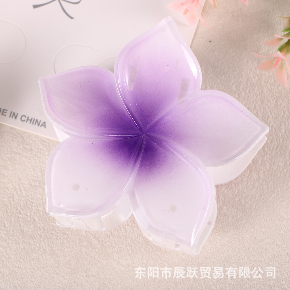Nuevo color frangipani acrílico pinza para el cabello flor pinza de agarre de alta calidad elegante accesorio para el cabello de mujer pinza de tiburón de agarre lateral