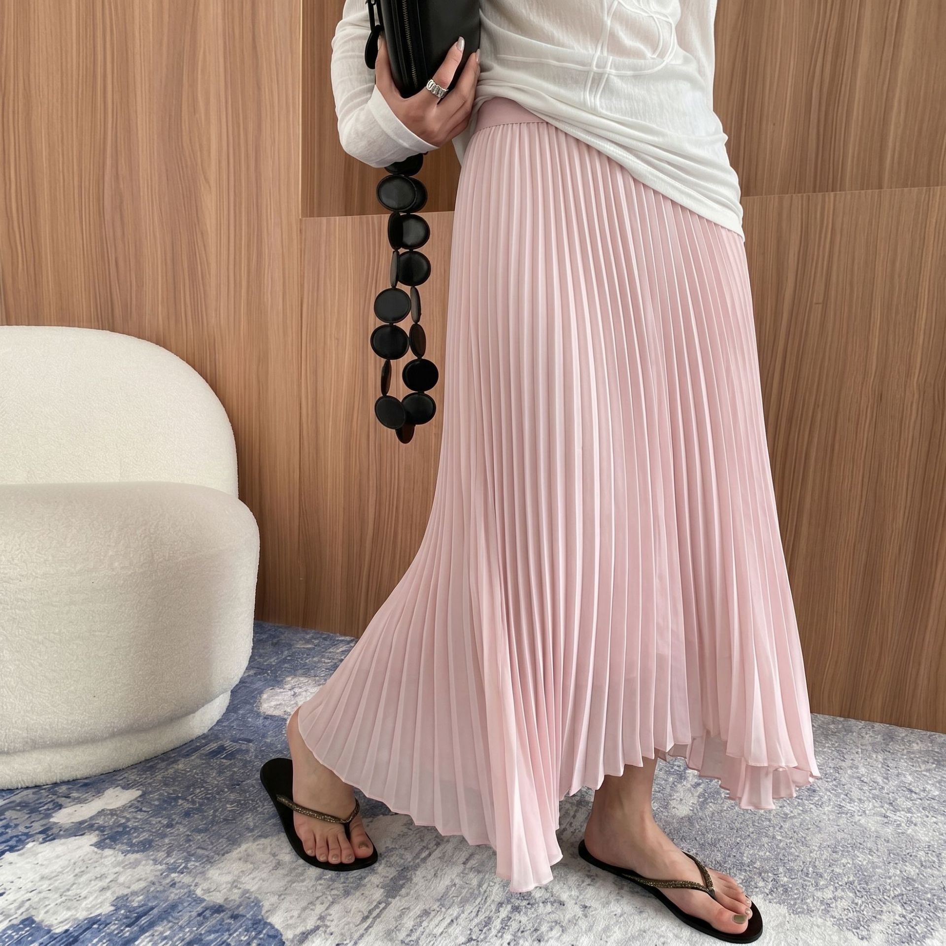 2026 Lazy Style High-Waisted Elegant Pleated Midi Skirt for Women, Slimming and Versatile, Full Skirt, Flattering and Concealing.