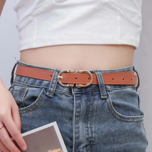 Women's Belt Versatile Jeans with Brown Belt Women's New Fashion Pin Buckle Black Korean Style One Piece Dropshipping