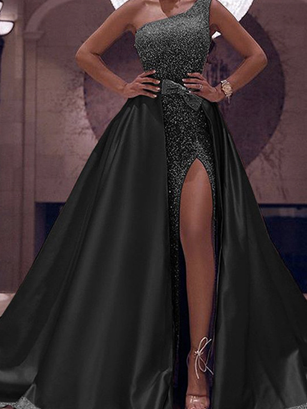 Europeo y americano Amazon AliExpress deseo Comercio exterior vestido de noche de las mujeres elegante simple sexy vestido de un solo hombro image 6