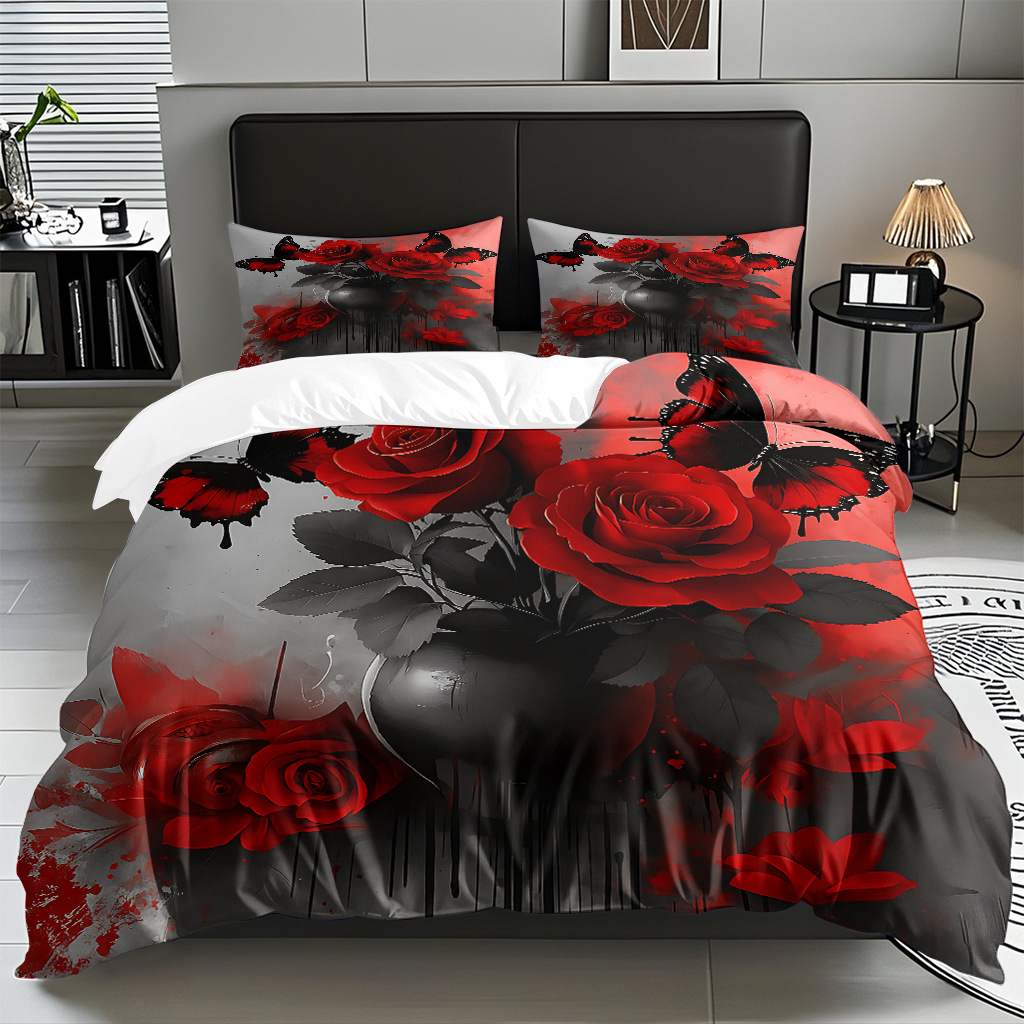 TEMU / JIT multivariado rosa digital impresión set edredón suave piel transpirable fábrica de origen textil