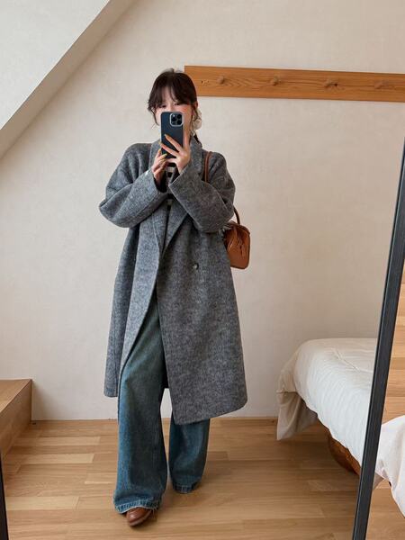 Double-Sided Wool Coat for Women, New Style, Hand-Sewn, Lazy Style, Mid-Length Woolen Coat for Women, Extra Long Style