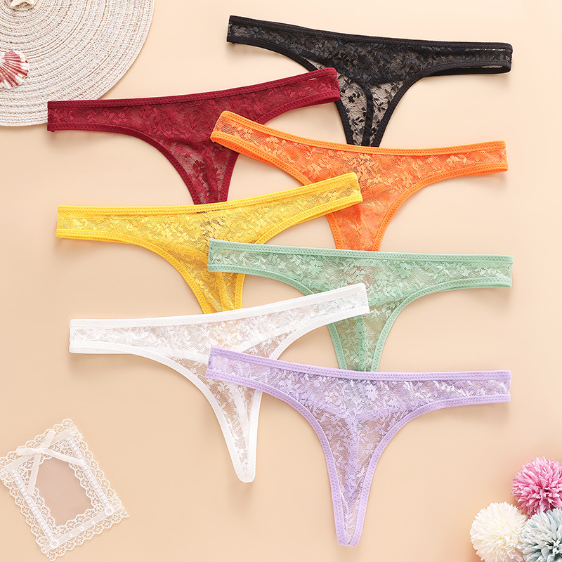 Cross-Border Hot-Selling European and American Women's Sexy Lace Thong Solid Color Low-Waist Comfortable Seamless Panties Wholesale Foreign Trade