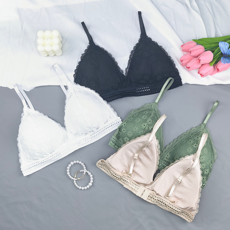 Bralette sin anillo de acero delgado gran pecho pequeño encaje triángulo bra sexy ropa interior francesa para mujeres