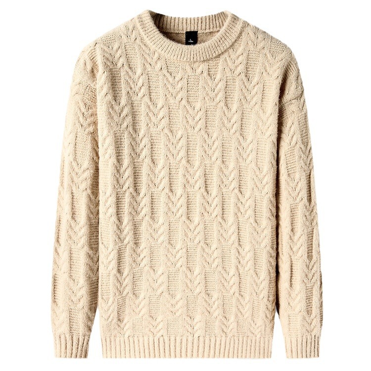 Nuevo invierno para hombres de cuello redondo suéter de punto de calentamiento grueso de color sólido simple suéter casual suelto