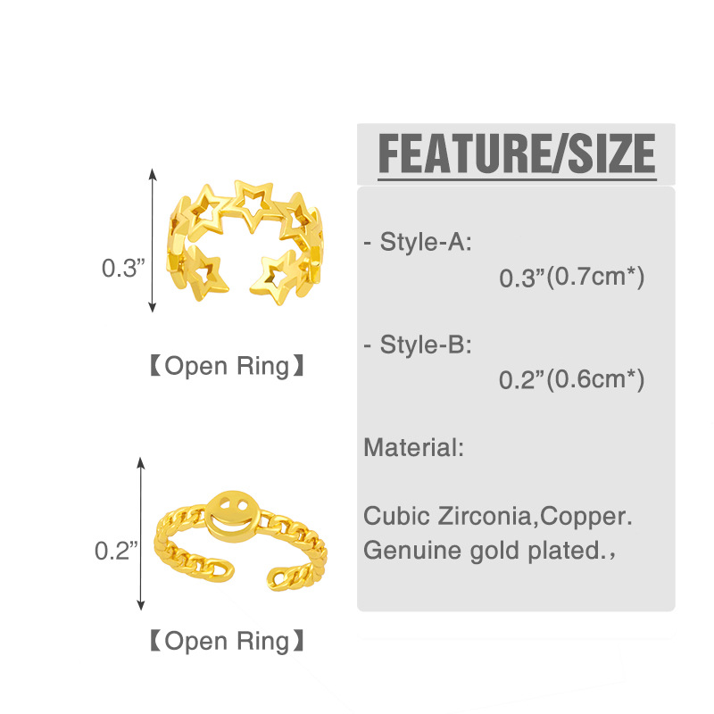 Korean smiling face glossy opening ring