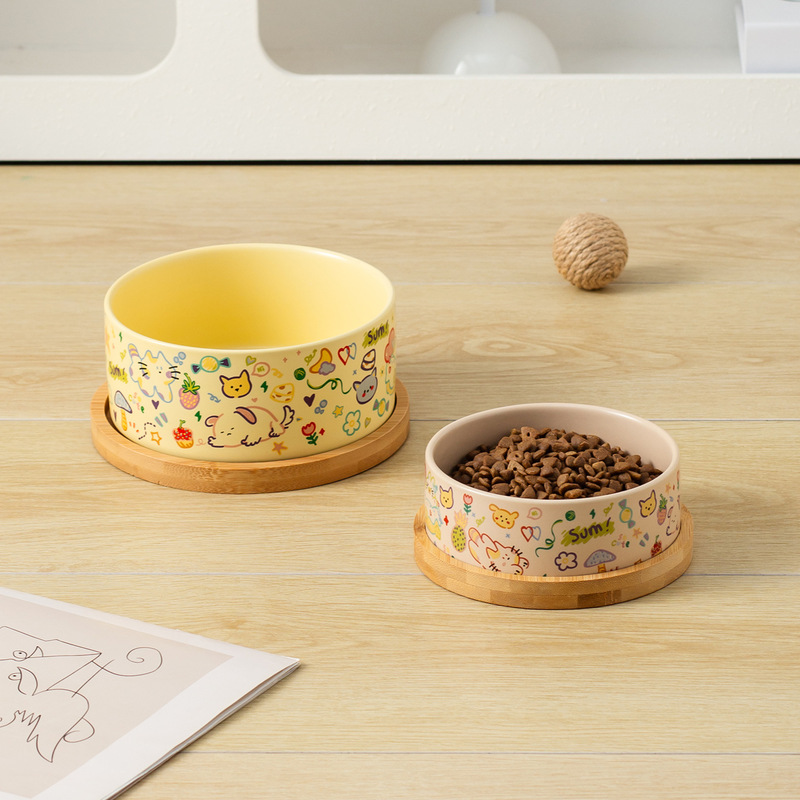 Graffiti Cute Ceramic Pet Bowls, Cat Bowls, Dog Bowls, Pet Supplies, Anti-Tip Food Bowls, Water Bowls, Dog Food Bowls Wholesale