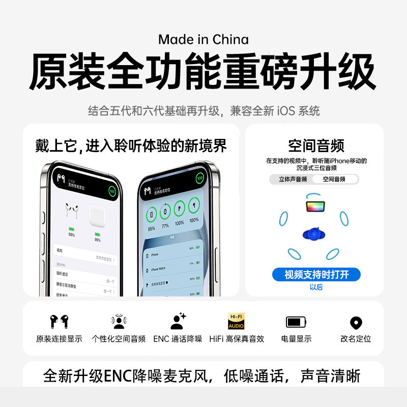 2025新款华强北air4蓝牙耳机运动通话主动降噪适用于苹果四代耳机|undefined