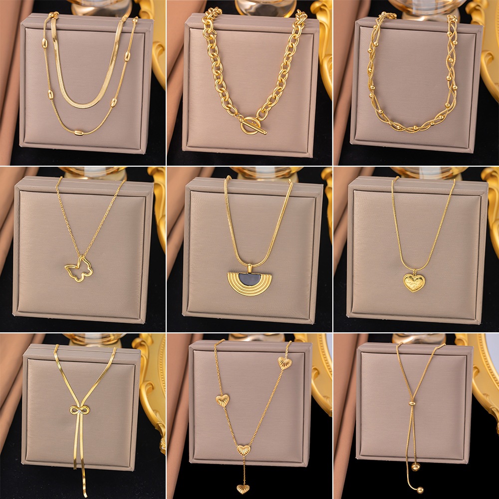 跨境爆款时尚不锈钢吊坠 通勤风气质百搭钛钢爱心流苏项链