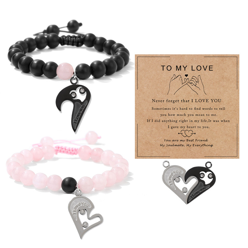 2PCS Couple Festival Stainless Steel Half Heart Shape Bracelet Connect Love Bracelet Bf Gf Couple Friends Anniversary