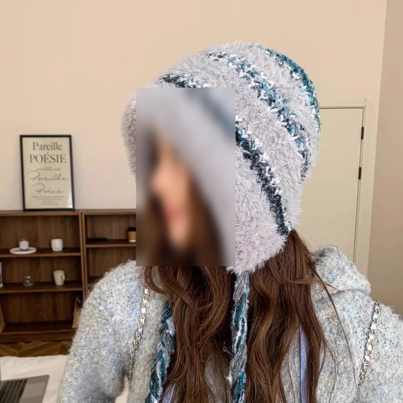 显脸针织围保暖毛绒百搭帽子小大头帽女护耳雷锋帽秋冬季防寒可爱|undefined