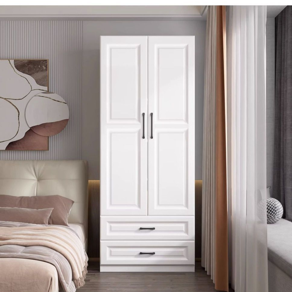 European-Style Eco-Friendly Wardrobe with Drawers and Double Doors, Suitable for Small Apartments and Rental Rooms
