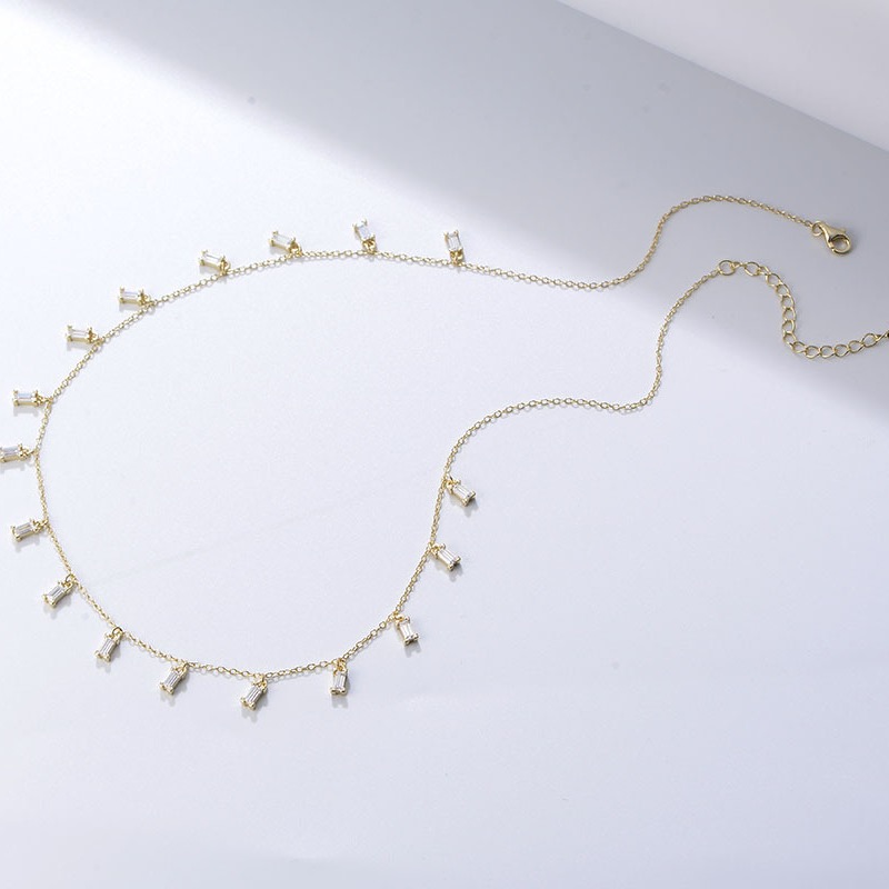 Collar de Clavícula con Flecos y Zirconia en Plata 925 para Mujer