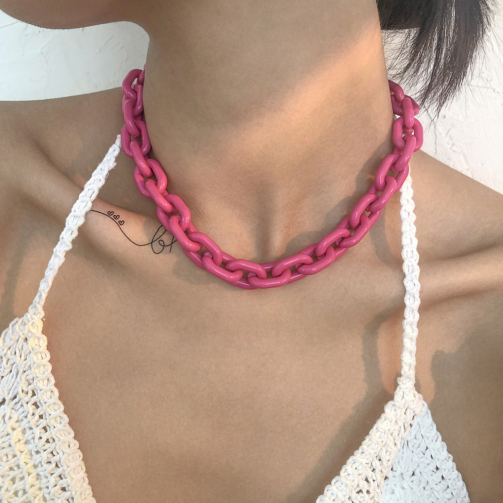 wholesale jewelry punk style color thick chain necklace nihaojewelry