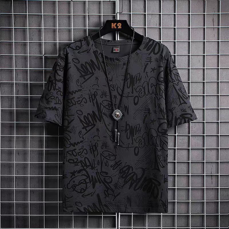 Working Wear 9.9 Special Offer Graffiti Short-sleeved T-shirt Men's Loose Summer Ice Silk Half-sleeved Plus Large Size Clothes