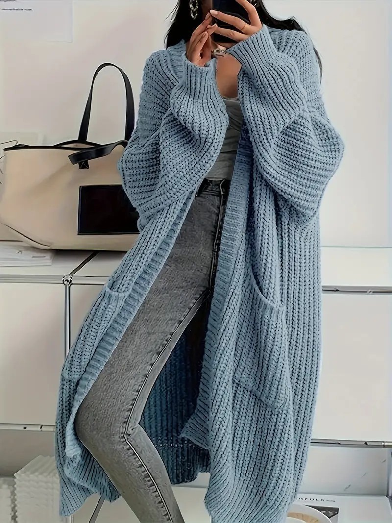 Long Sweater Coat Loose Long-Sleeved Knitted Cardigan 5 Long Sweater Coat Loose Long-Sleeved Knitted Cardigan