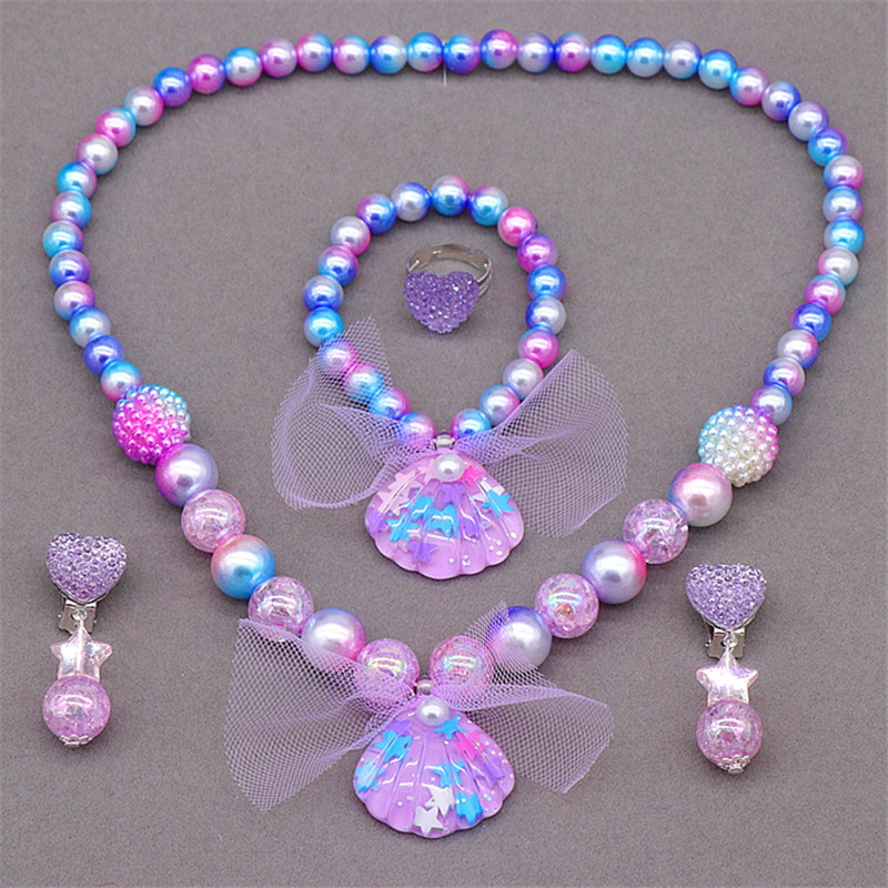 Collar de princesa para niños Bracelet Joyería Conchas de sirena Collar de perlas accesorios de traje de baño de niña