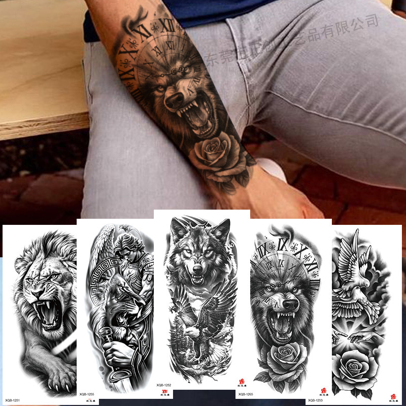 Wholesale In-Stock Lion and Tiger Animal Tattoo Stickers, Waterproof Realistic Arm Fake Tattoos, Cross-Border Hot Selling