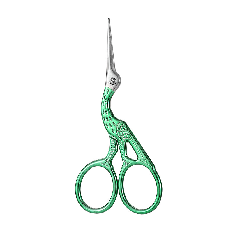 Tijeras de bordado vintage con diseño de grulla en acero inoxidable y acabado dorado