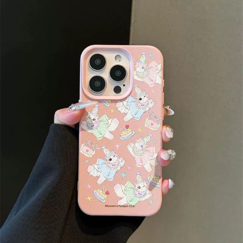 Phone case Apple compatible iPhone 11–17 series, lychee pattern pink, fall protection