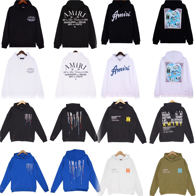 American Street Amiri Niche High Street Couples Men and Women Solid Color Cotton Printed Pullover Sweater Vintage Hoodie