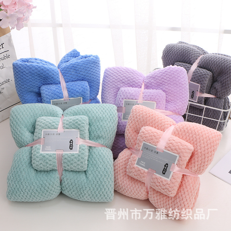 Wholesale pineapple coral fleece towel bath towel set baby and mother towel thickened absorbent soft quick-drying towel bath towel can be set
