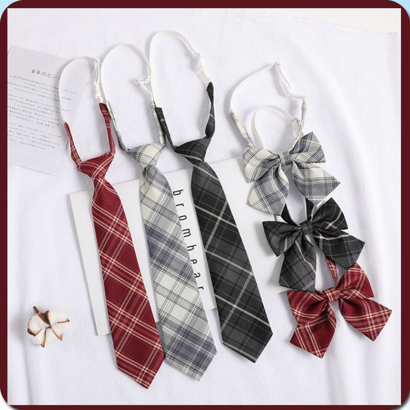 JK Tie/Bow Tie Women's College-style Free-play Korean Style Uniform Shirt All-match Plaid Butterfly Ribbon Black Grey Stripe