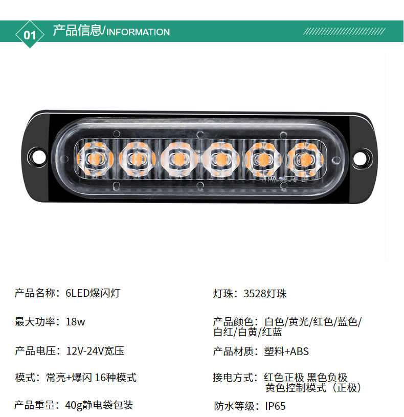 Car Strobe Side Light, Motorcycle Pickup Truck Flash Atmosphere Light 12-24V Wide Voltage Strobe Light Cross-Border Manufacturer